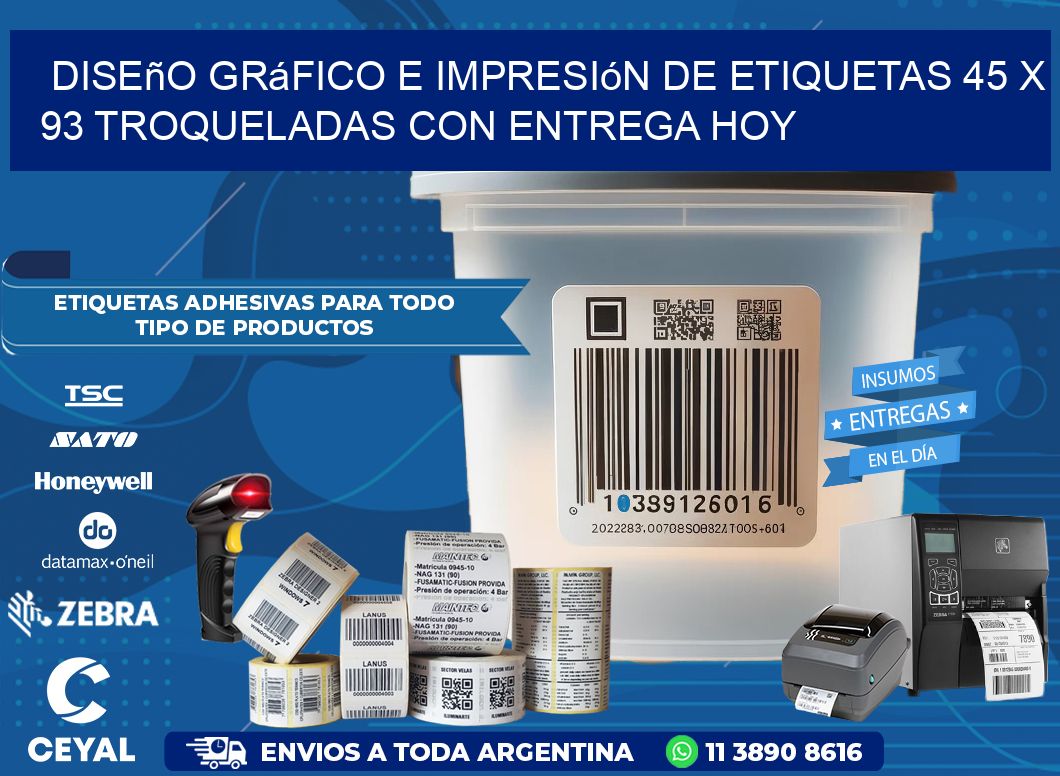 Diseño gráfico e impresión de etiquetas 45 x 93 troqueladas con entrega hoy