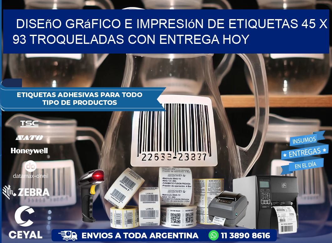 Diseño gráfico e impresión de etiquetas 45 x 93 troqueladas con entrega hoy