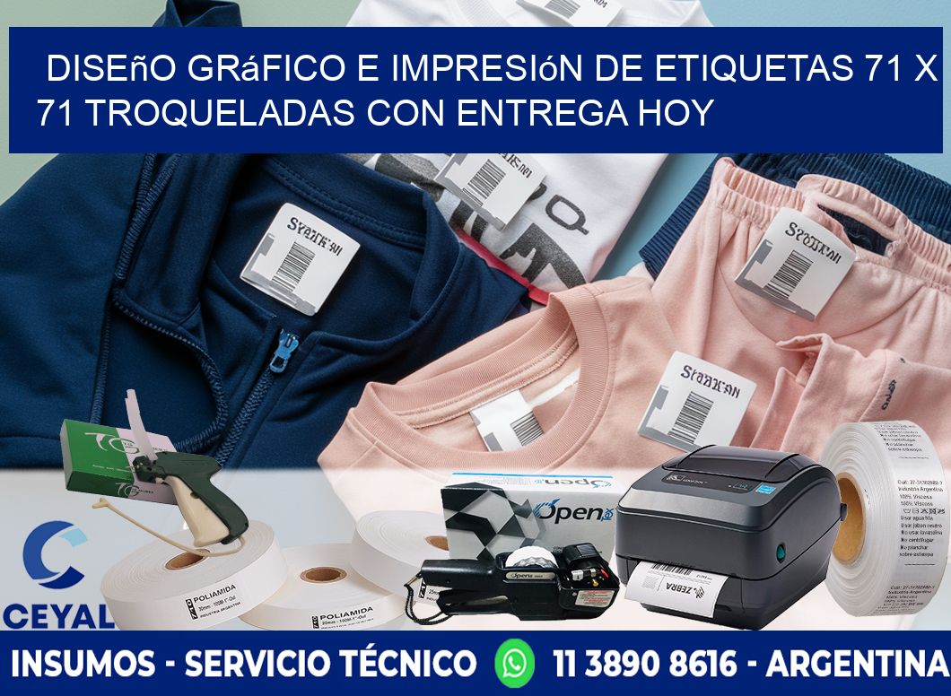 Diseño gráfico e impresión de etiquetas 71 x 71 troqueladas con entrega hoy