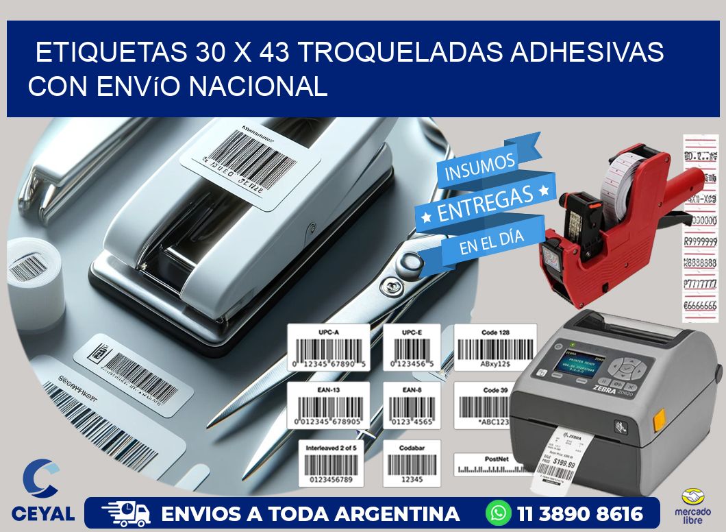 Etiquetas 30 x 43 troqueladas adhesivas con envío nacional
