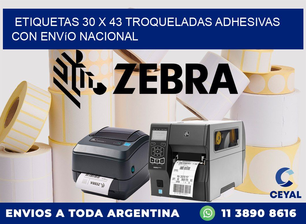 Etiquetas 30 x 43 troqueladas adhesivas con envío nacional