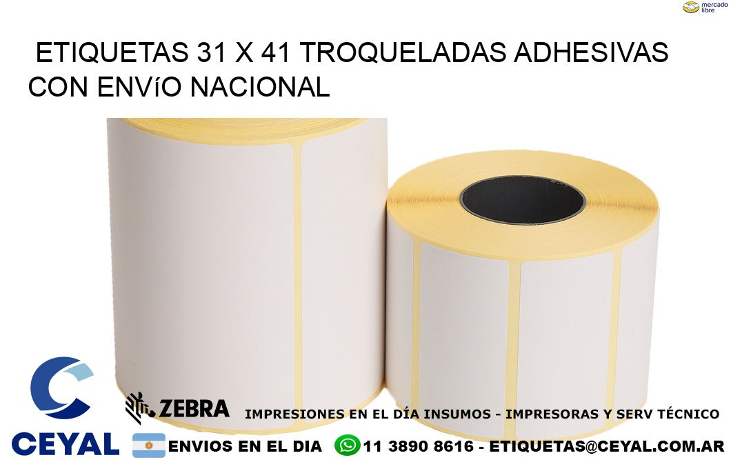 Etiquetas 31 x 41 troqueladas adhesivas con envío nacional