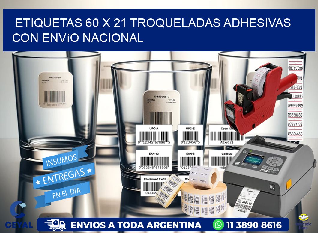 Etiquetas 60 x 21 troqueladas adhesivas con envío nacional