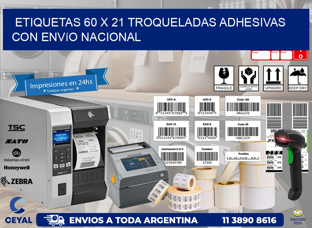 Etiquetas 60 x 21 troqueladas adhesivas con envío nacional
