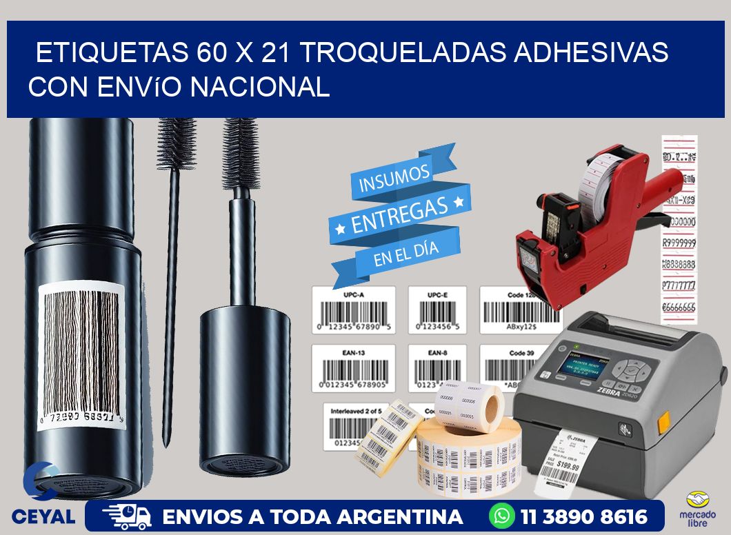 Etiquetas 60 x 21 troqueladas adhesivas con envío nacional
