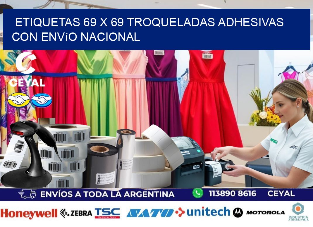 Etiquetas 69 x 69 troqueladas adhesivas con envío nacional