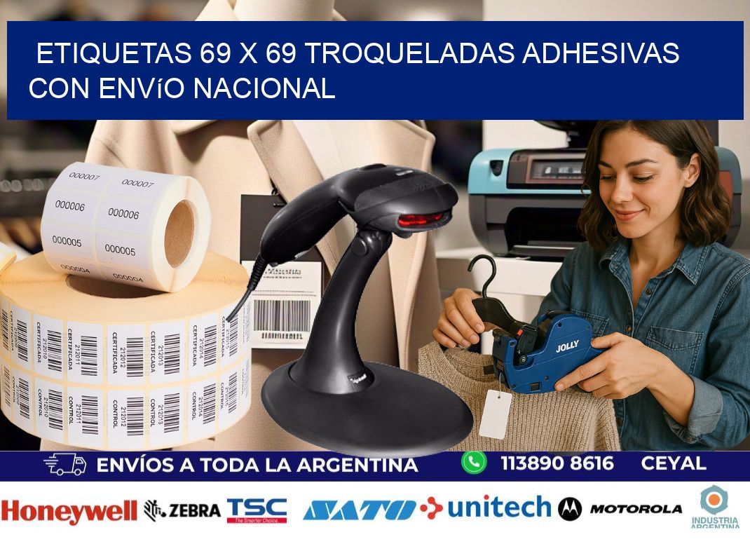 Etiquetas 69 x 69 troqueladas adhesivas con envío nacional