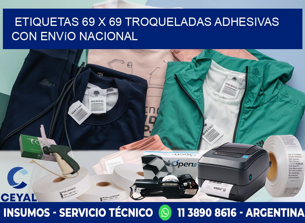 Etiquetas 69 x 69 troqueladas adhesivas con envío nacional