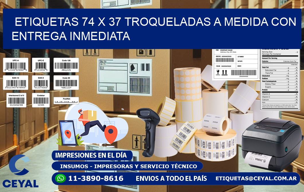 Etiquetas 74 x 37 troqueladas a medida con entrega inmediata