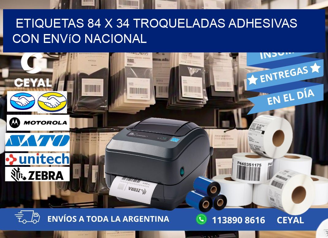 Etiquetas 84 x 34 troqueladas adhesivas con envío nacional