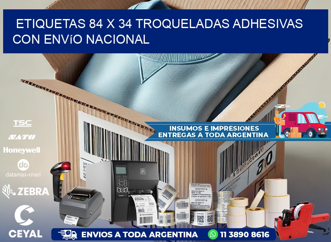 Etiquetas 84 x 34 troqueladas adhesivas con envío nacional