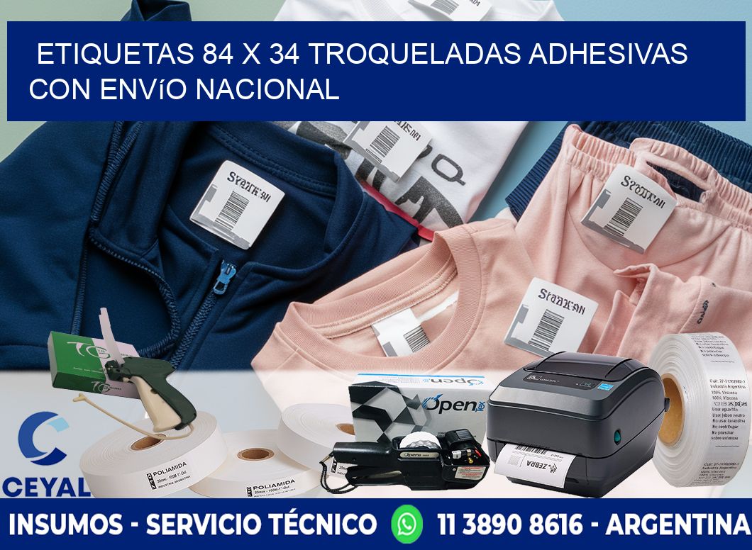 Etiquetas 84 x 34 troqueladas adhesivas con envío nacional