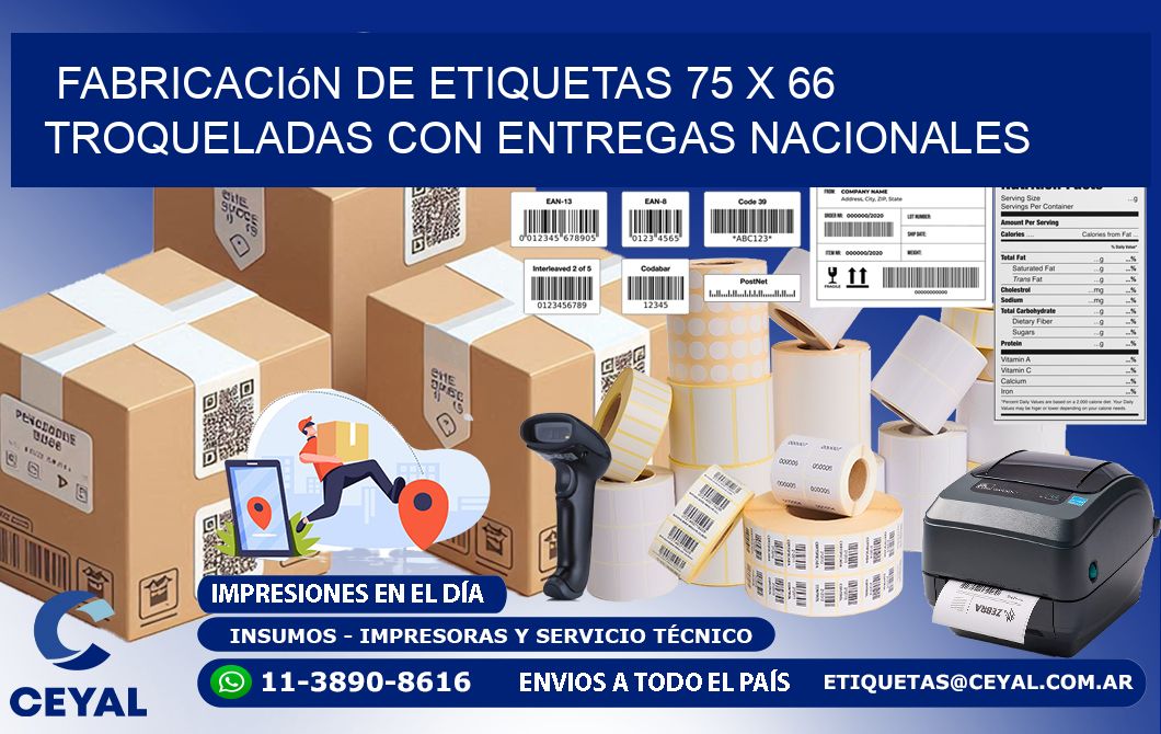 Fabricación de etiquetas 75 x 66 troqueladas con entregas nacionales