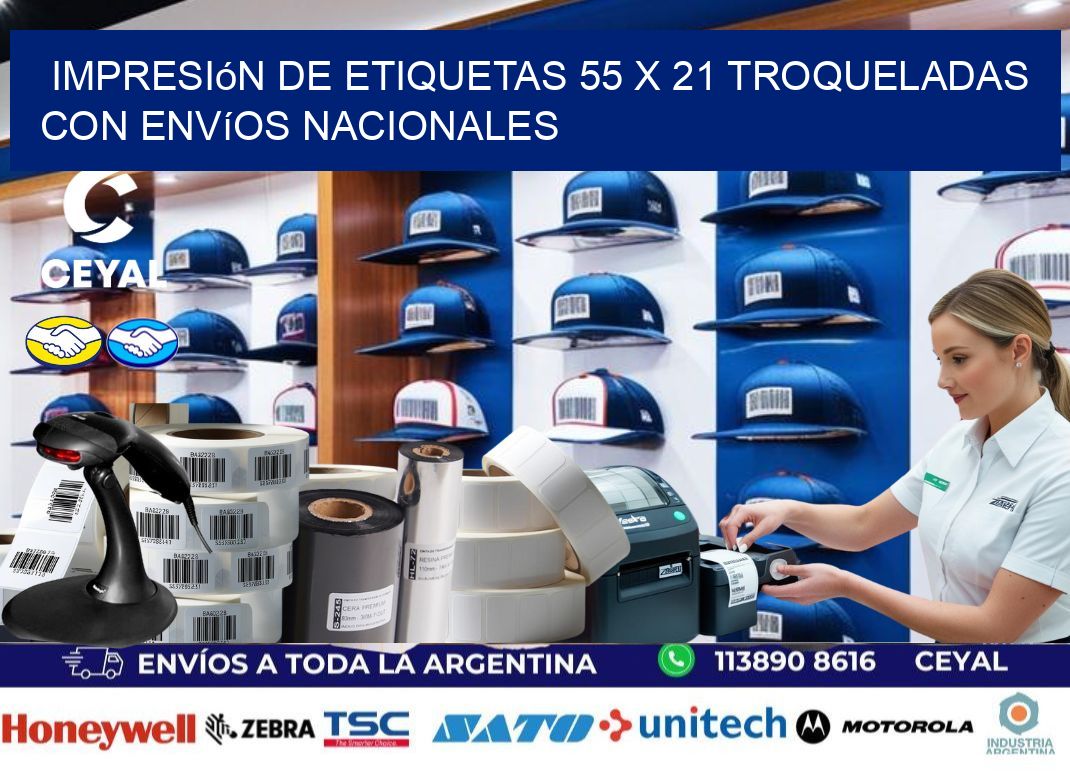 Impresión de etiquetas 55 x 21 troqueladas con envíos nacionales