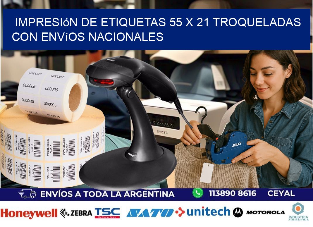Impresión de etiquetas 55 x 21 troqueladas con envíos nacionales