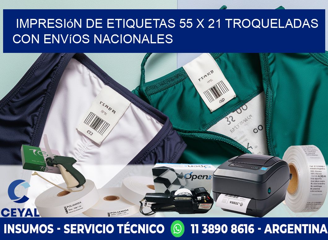 Impresión de etiquetas 55 x 21 troqueladas con envíos nacionales