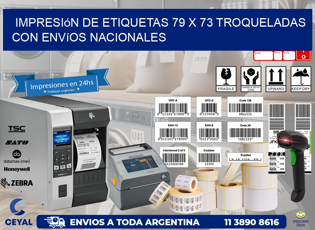 Impresión de etiquetas 79 x 73 troqueladas con envíos nacionales