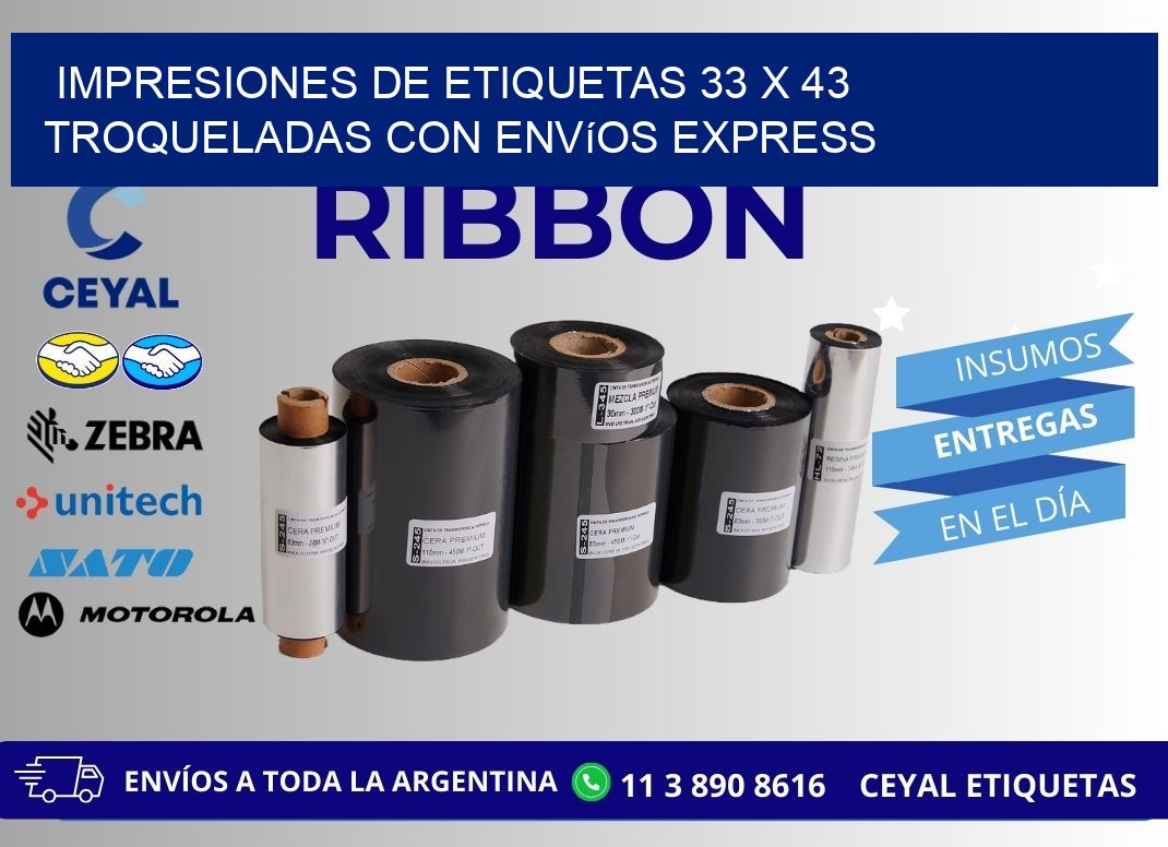 Impresiones de etiquetas 33 x 43 troqueladas con envíos express