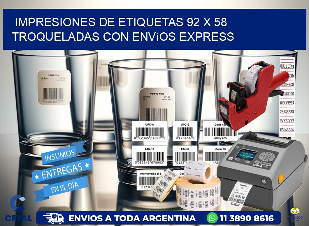 Impresiones de etiquetas 92 x 58 troqueladas con envíos express