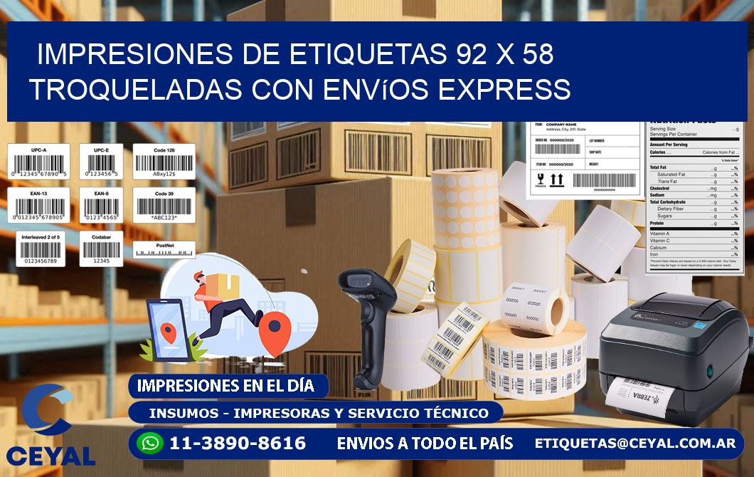 Impresiones de etiquetas 92 x 58 troqueladas con envíos express