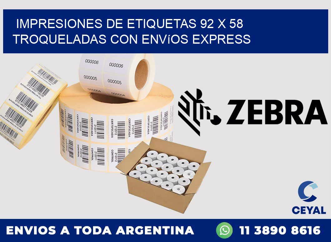 Impresiones de etiquetas 92 x 58 troqueladas con envíos express