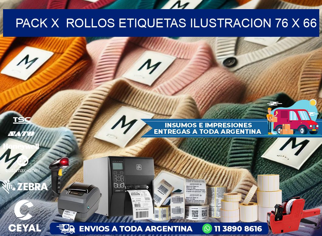 Pack X  Rollos Etiquetas Ilustracion 76 x 66