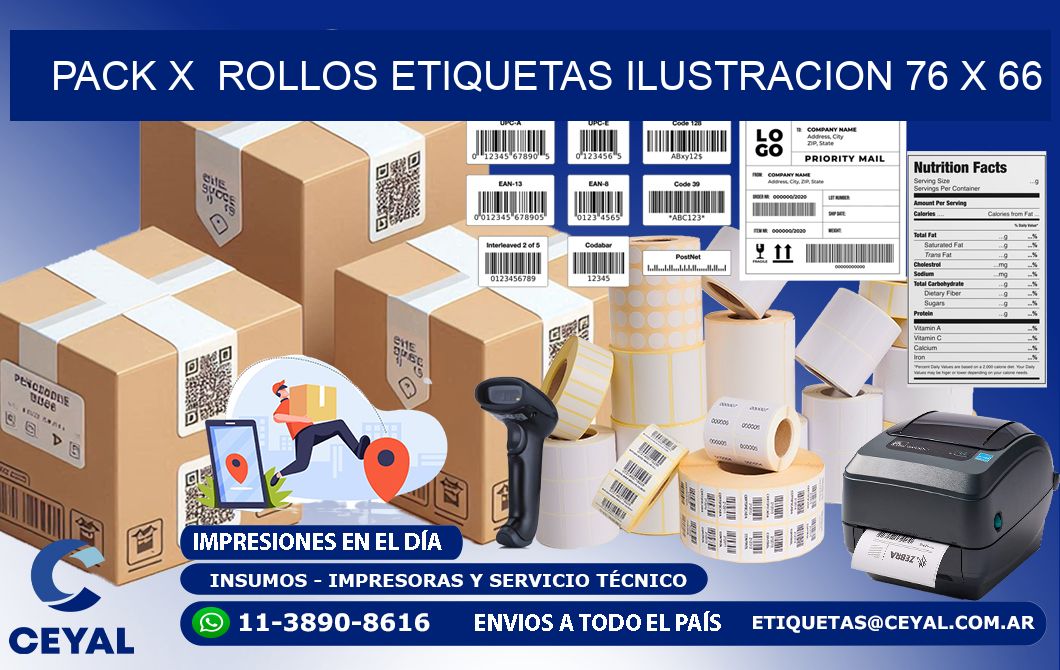 Pack X  Rollos Etiquetas Ilustracion 76 x 66