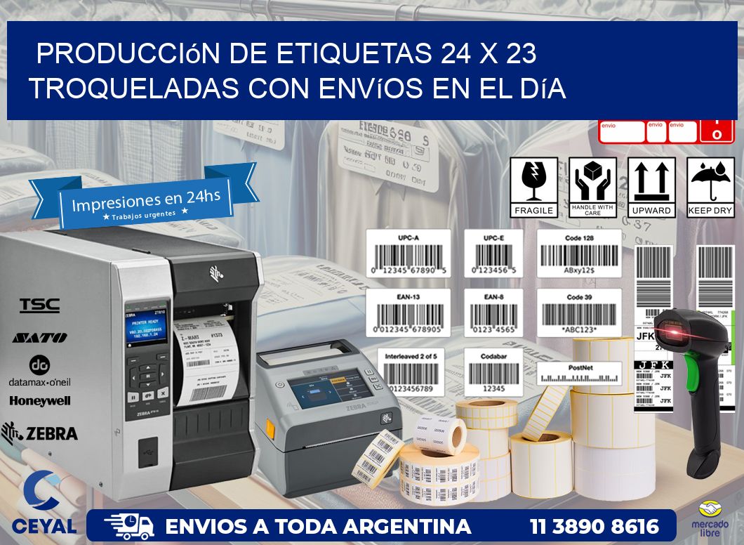 Producción de etiquetas 24 x 23 troqueladas con envíos en el día