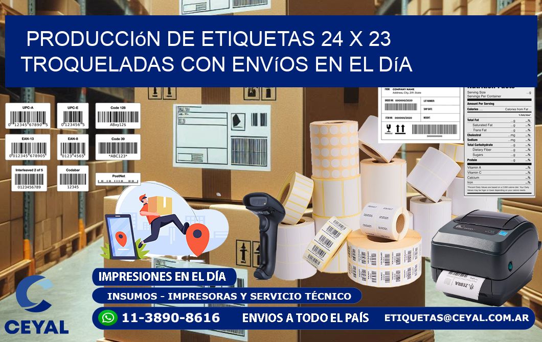 Producción de etiquetas 24 x 23 troqueladas con envíos en el día