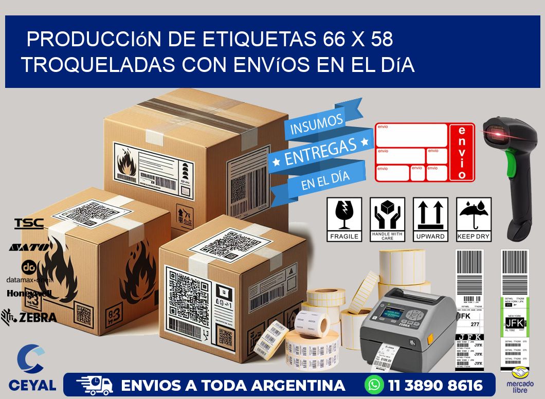 Producción de etiquetas 66 x 58 troqueladas con envíos en el día