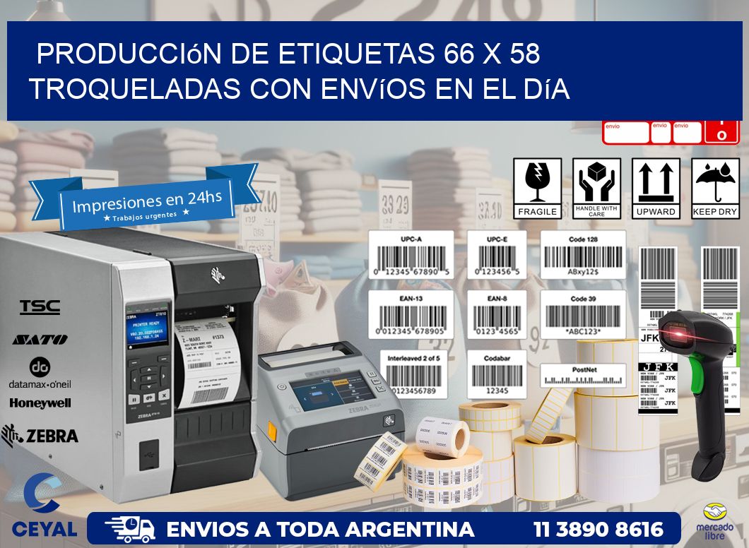 Producción de etiquetas 66 x 58 troqueladas con envíos en el día