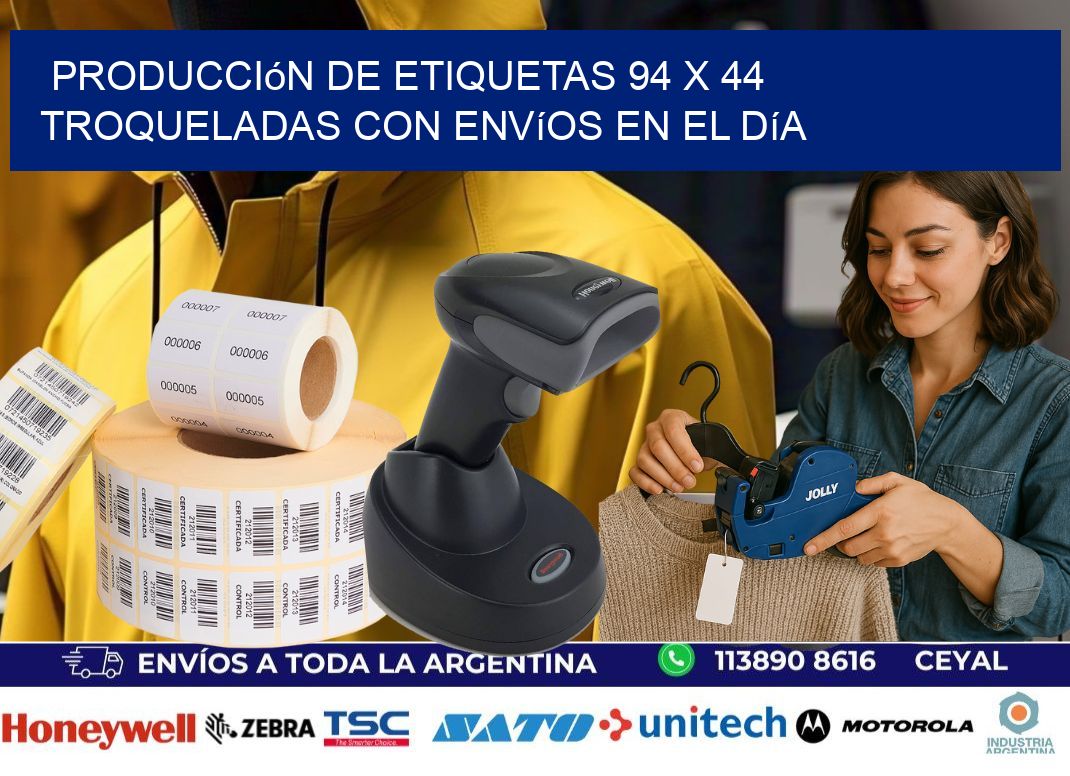 Producción de etiquetas 94 x 44 troqueladas con envíos en el día