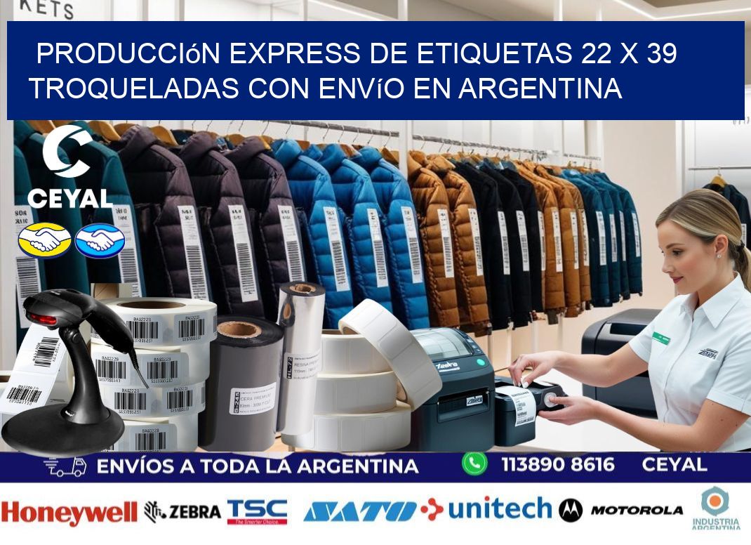 Producción express de etiquetas 22 x 39 troqueladas con envío en Argentina