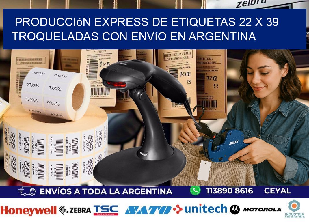 Producción express de etiquetas 22 x 39 troqueladas con envío en Argentina