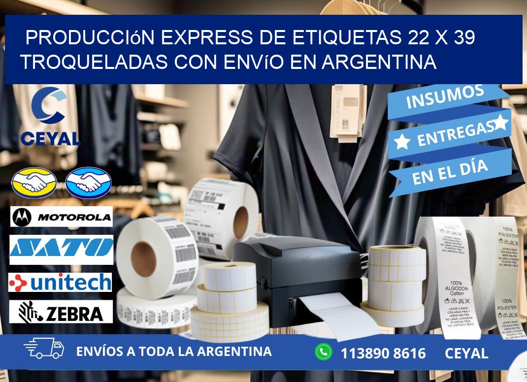 Producción express de etiquetas 22 x 39 troqueladas con envío en Argentina
