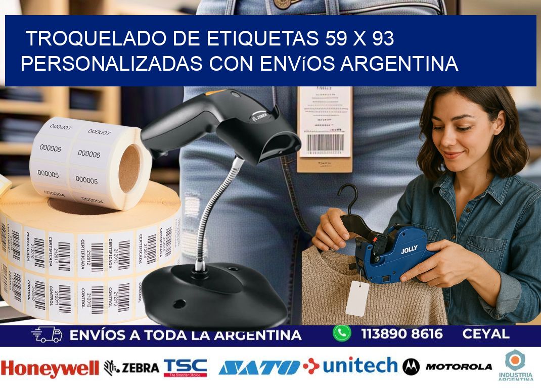 Troquelado de etiquetas 59 x 93 personalizadas con envíos Argentina