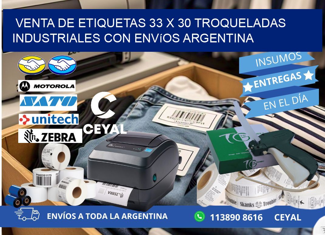 Venta de etiquetas 33 x 30 troqueladas industriales con envíos Argentina