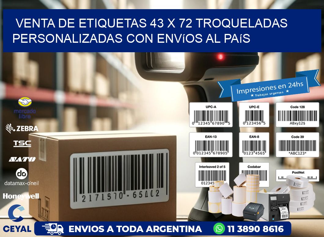Venta de etiquetas 43 x 72 troqueladas personalizadas con envíos al país