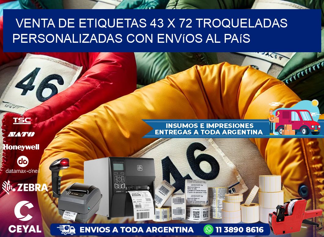 Venta de etiquetas 43 x 72 troqueladas personalizadas con envíos al país