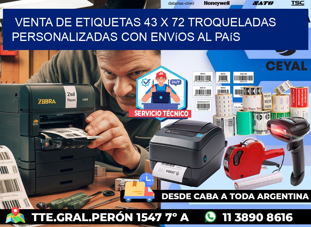 Venta de etiquetas 43 x 72 troqueladas personalizadas con envíos al país