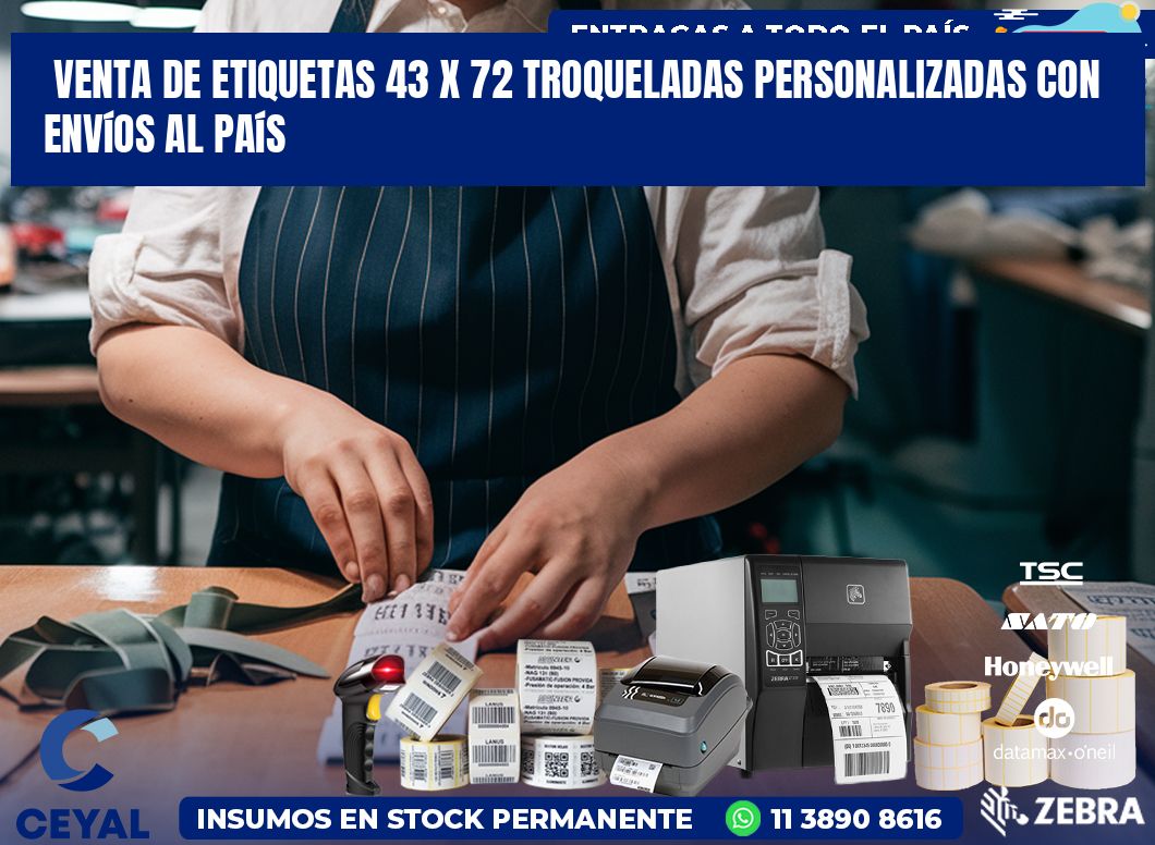 Venta de etiquetas 43 x 72 troqueladas personalizadas con envíos al país