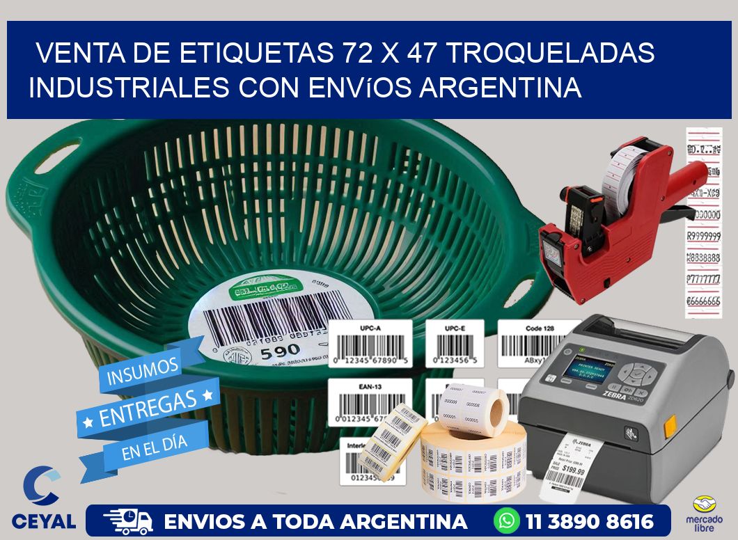 Venta de etiquetas 72 x 47 troqueladas industriales con envíos Argentina