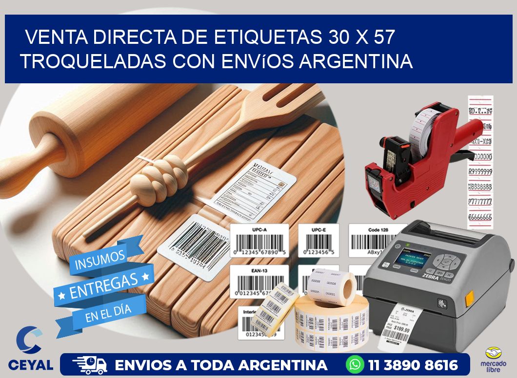 Venta directa de etiquetas 30 x 57 troqueladas con envíos Argentina