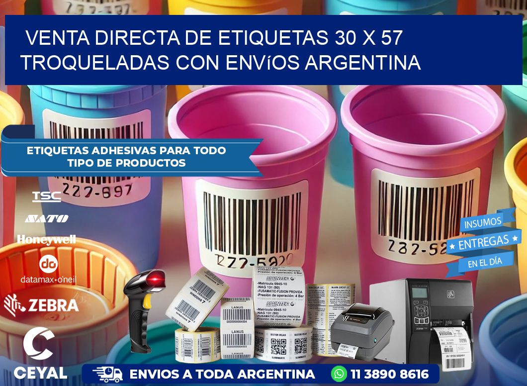 Venta directa de etiquetas 30 x 57 troqueladas con envíos Argentina