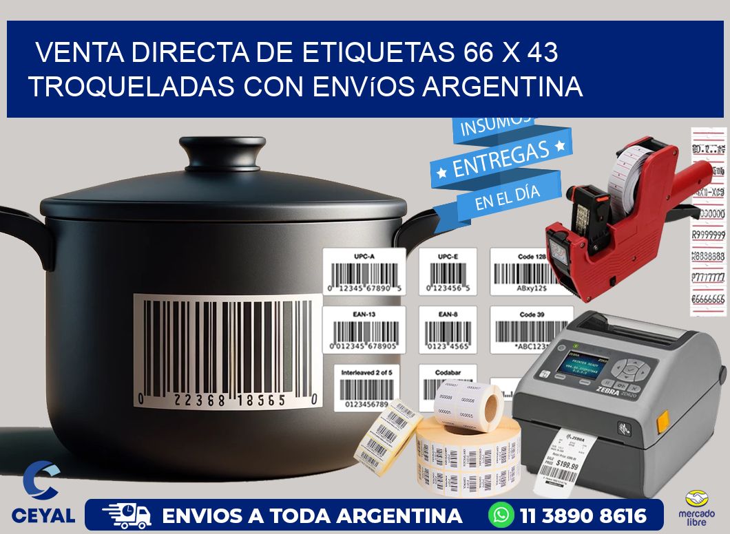 Venta directa de etiquetas 66 x 43 troqueladas con envíos Argentina