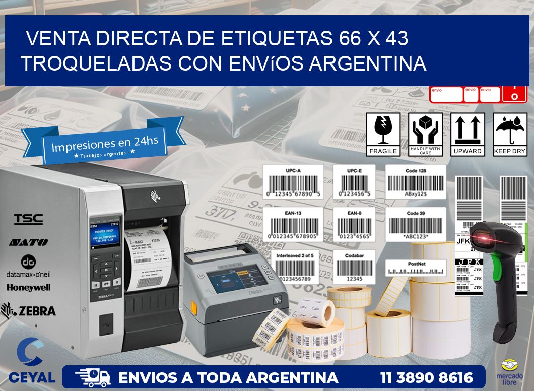 Venta directa de etiquetas 66 x 43 troqueladas con envíos Argentina