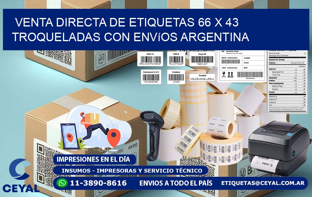 Venta directa de etiquetas 66 x 43 troqueladas con envíos Argentina