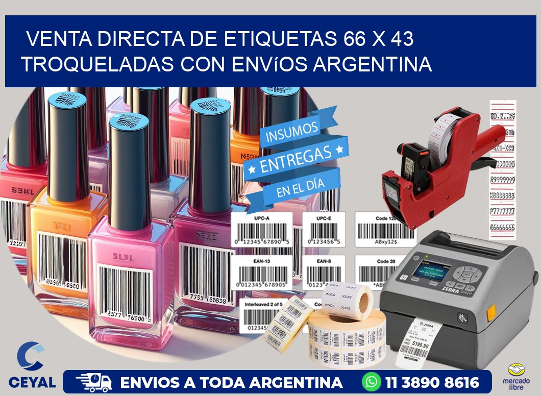Venta directa de etiquetas 66 x 43 troqueladas con envíos Argentina