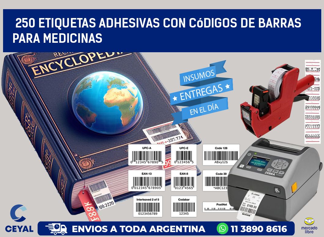 250 etiquetas adhesivas con códigos de barras para medicinas