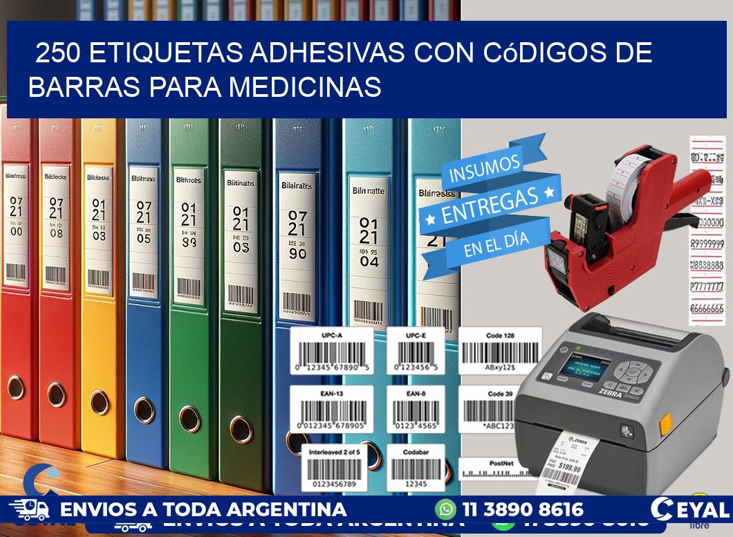 250 etiquetas adhesivas con códigos de barras para medicinas